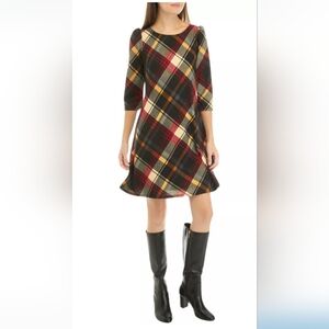 Jessica Howard Puff Shoulder Long Sleeve Plaid Dress, Large,Style#JC2-2683,NWT